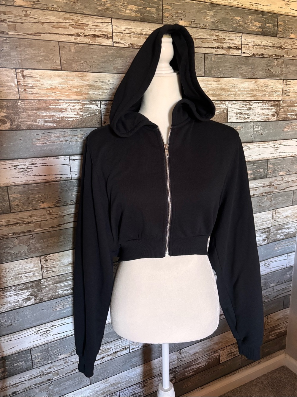 ALO Yoga Black Cropped Zip Hoodie Athleisure Sporty Cozy Womens Size S